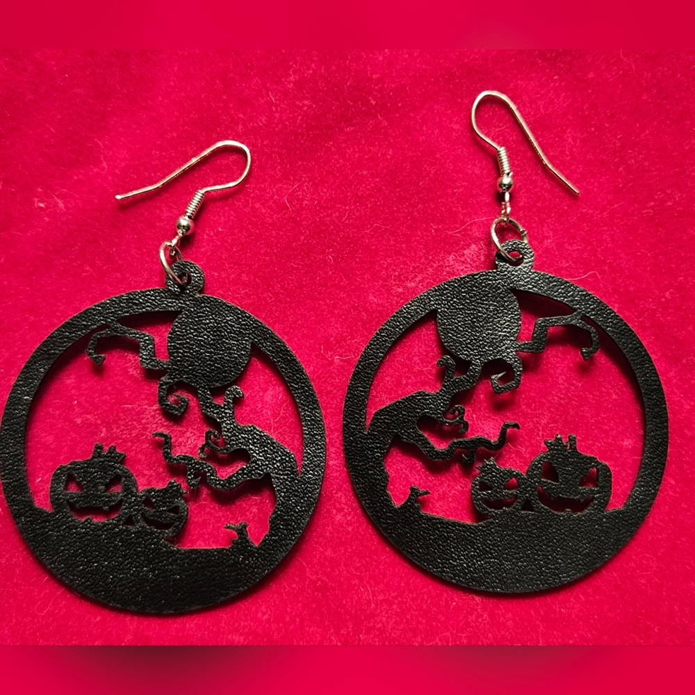 Faux Leather Earrings- Halloween (Black)